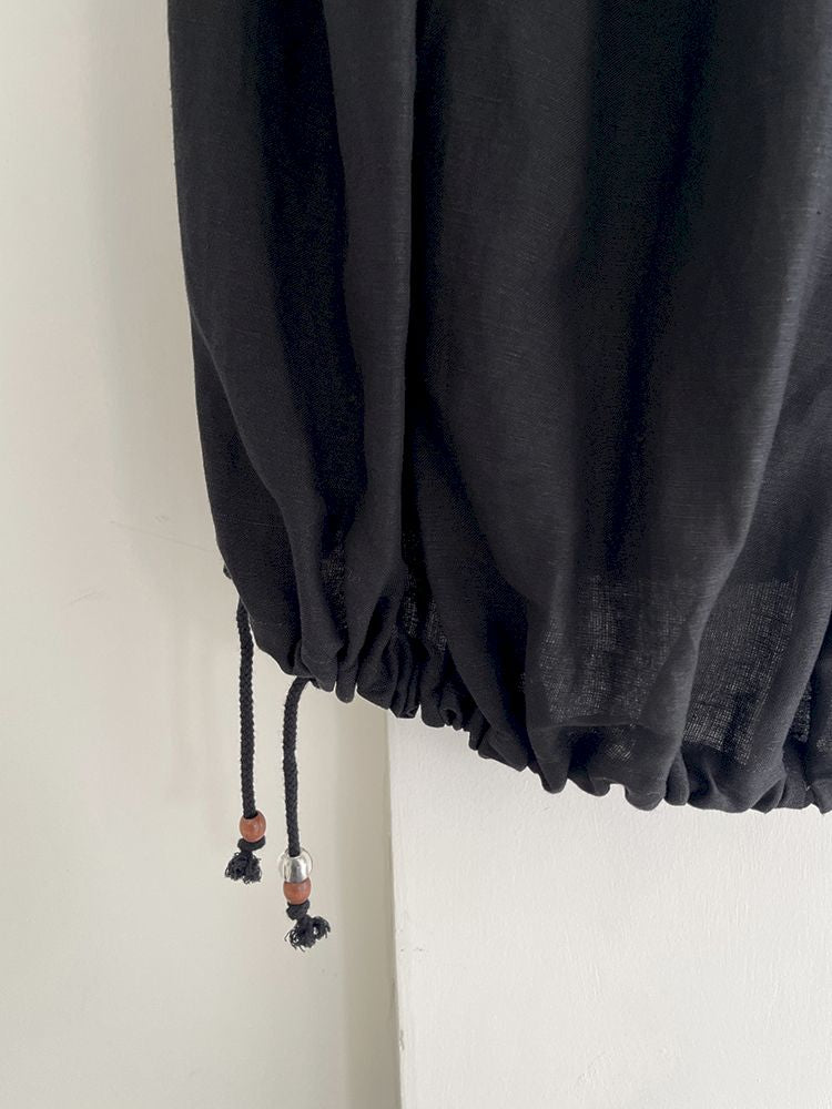 허리 헤드 주름 린넨 반바지