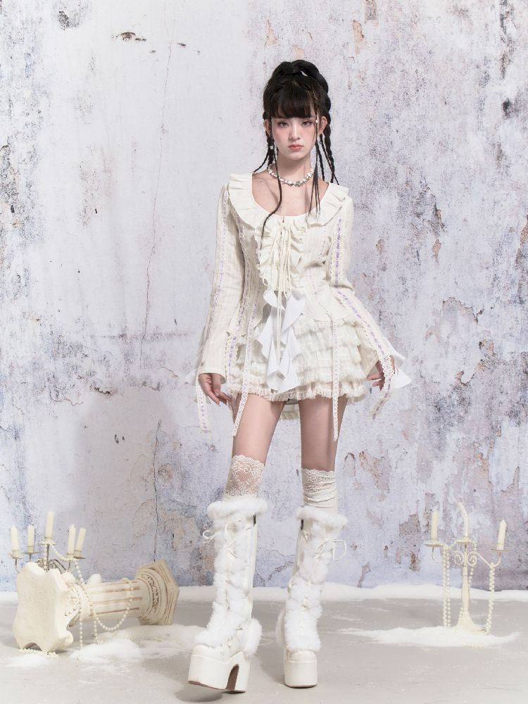 White Cotton Lace Tie Cardigan