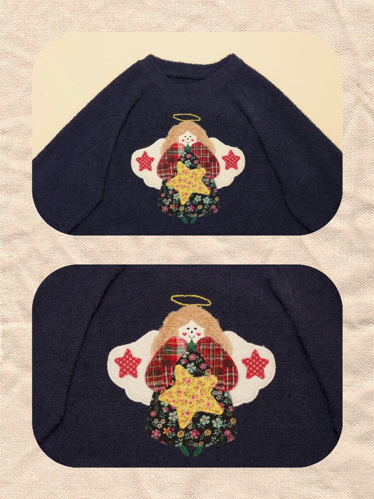 Girly Cherub Appliziert Plüsch Tibet Blau Pullover