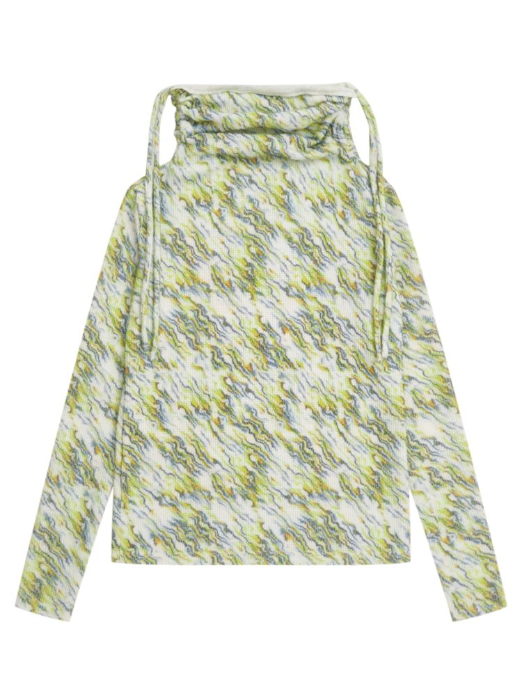 Bedruckter gestapelter Kragen mit Kordelzug Strickpullover