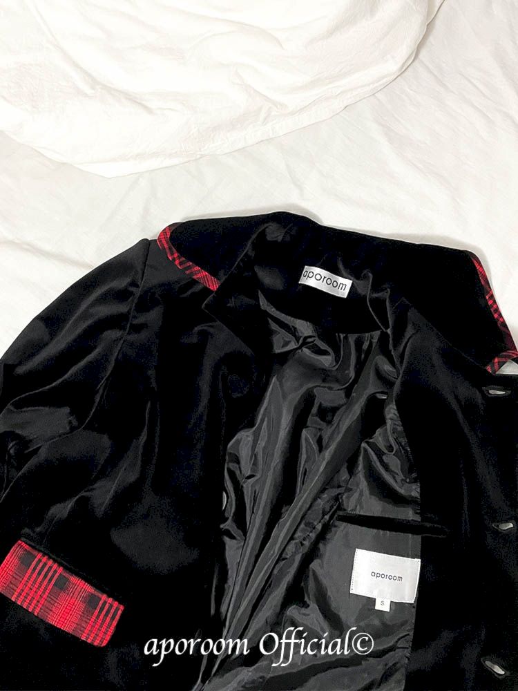 Samtblazer, Herz-Wickelknöpfe, kariertes Nähen