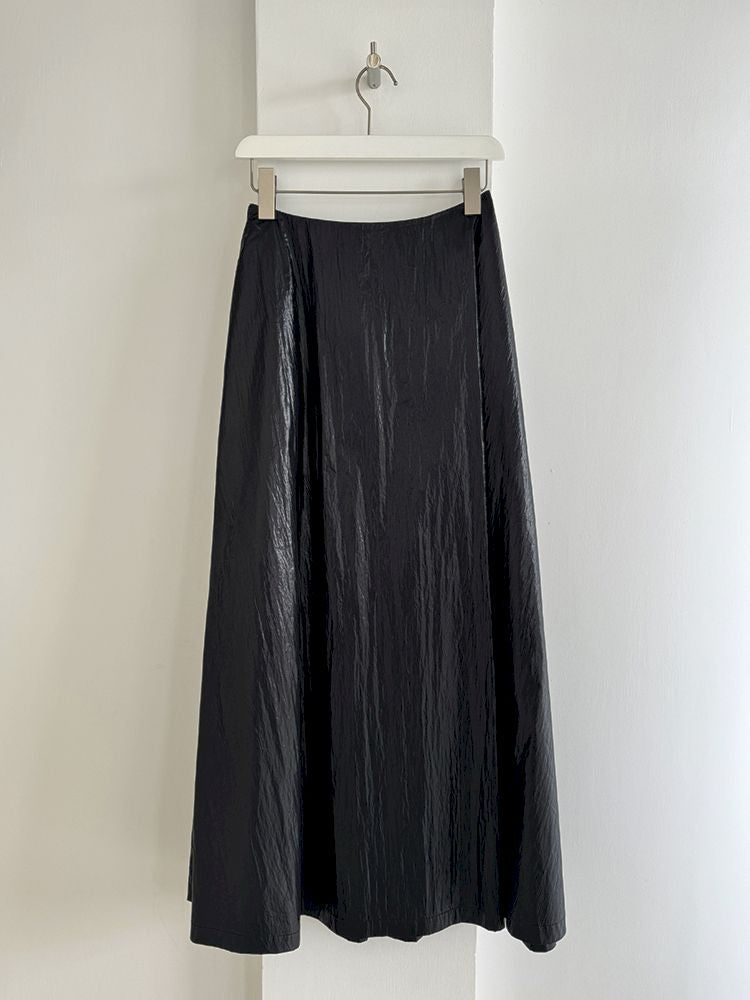 코팅된 대형 실루엣 셔츠와 반 스커트 세트