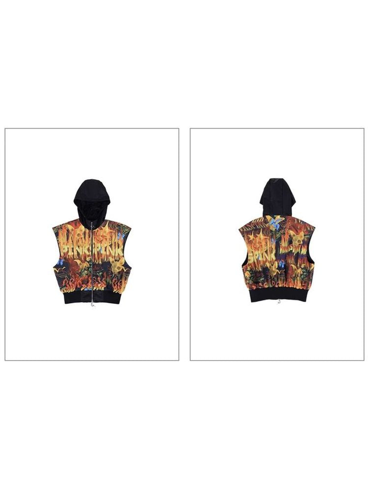 Flaming Cat Rock Punk Genderless Sleeveless Jacket