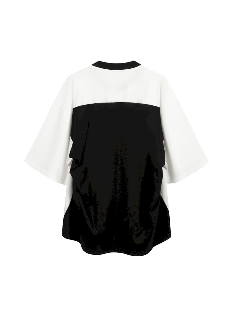 크롭드 오버사이즈 야구 반팔 와이드 숄더 티셔츠