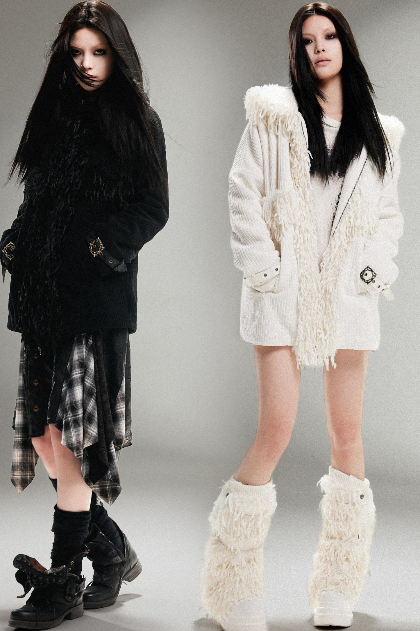 루즈 핏 플러시 라펠 미디 코트