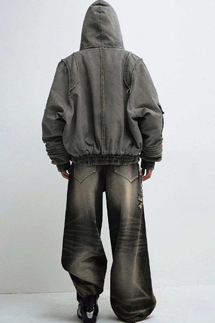 Mud-Dyed Distressed Weite Beinform Jeanshose