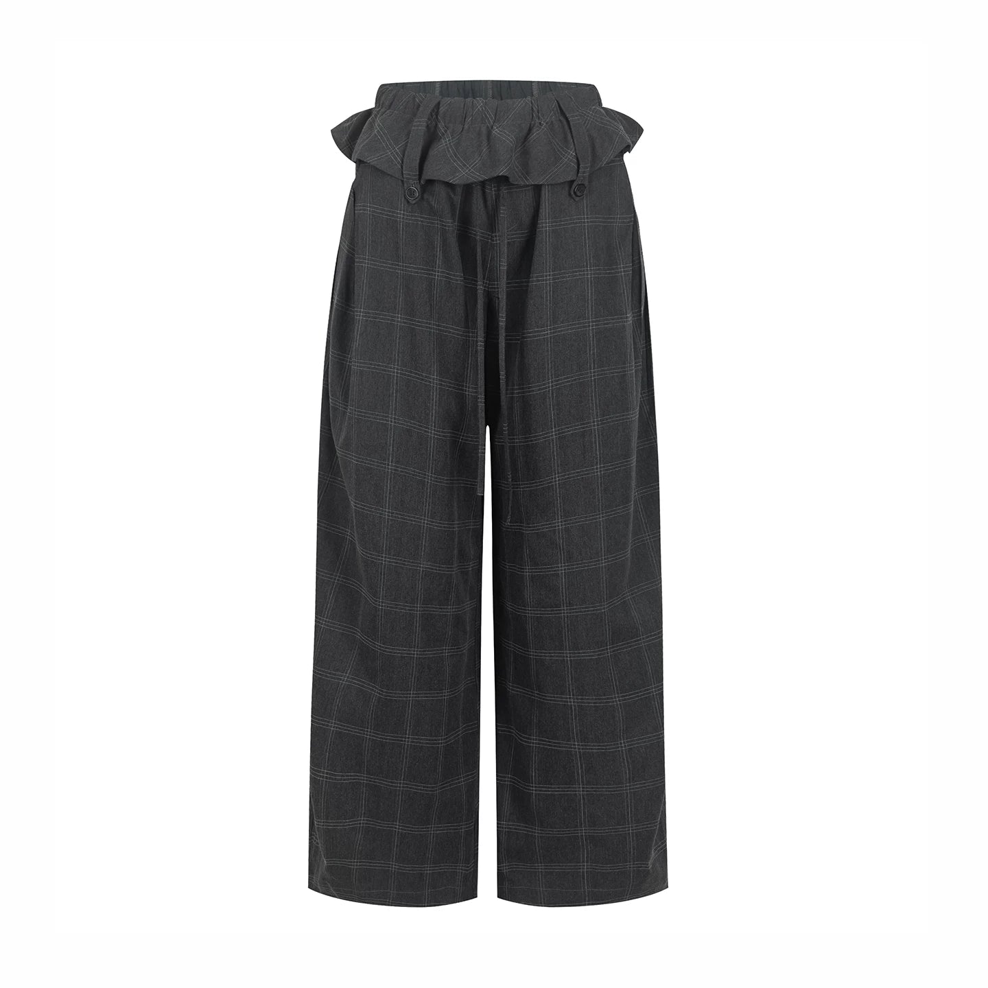 Folded Waistband Plaid Pants