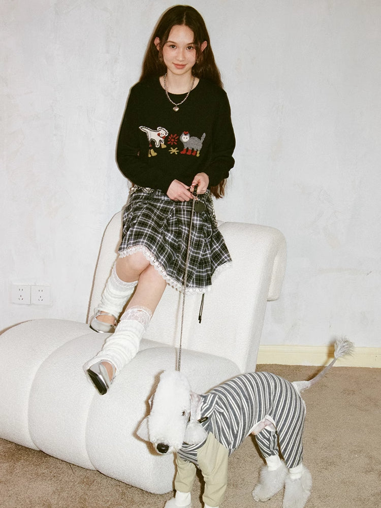 Bestickter Rundhalsausschnitt Pullover