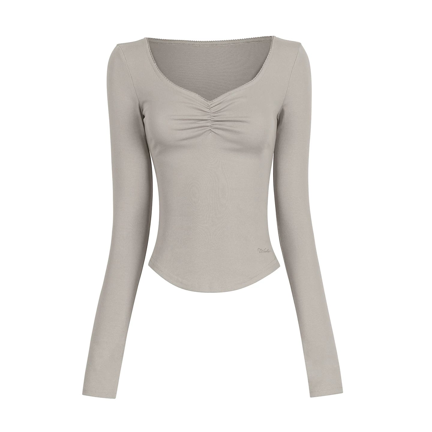 Pleated Neckline Tight-Fitting T-Shirt