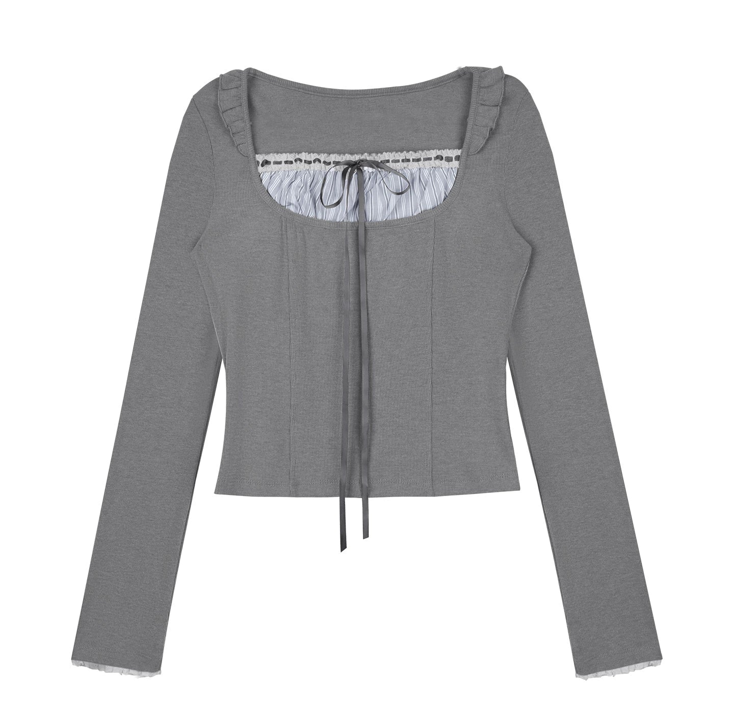 Gray Striped Long-Sleeved T-shirt