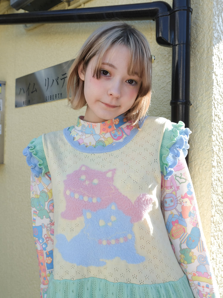 레트로 중간 길이 반팔 조끼