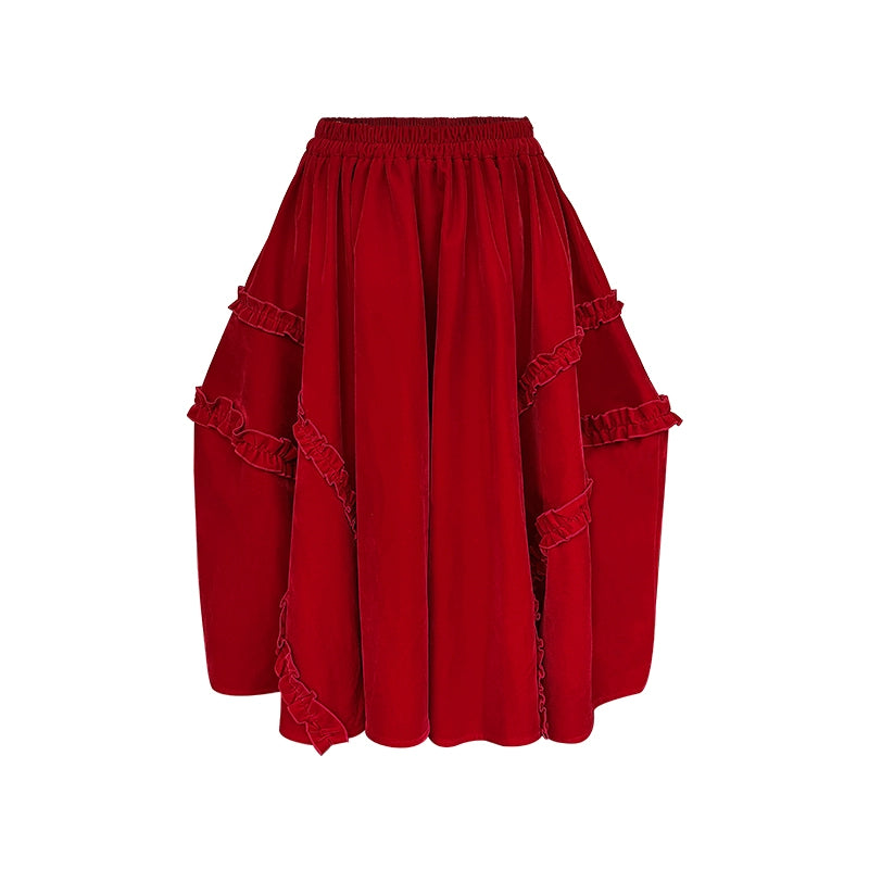 Velvet Ruffled Floral Skirt