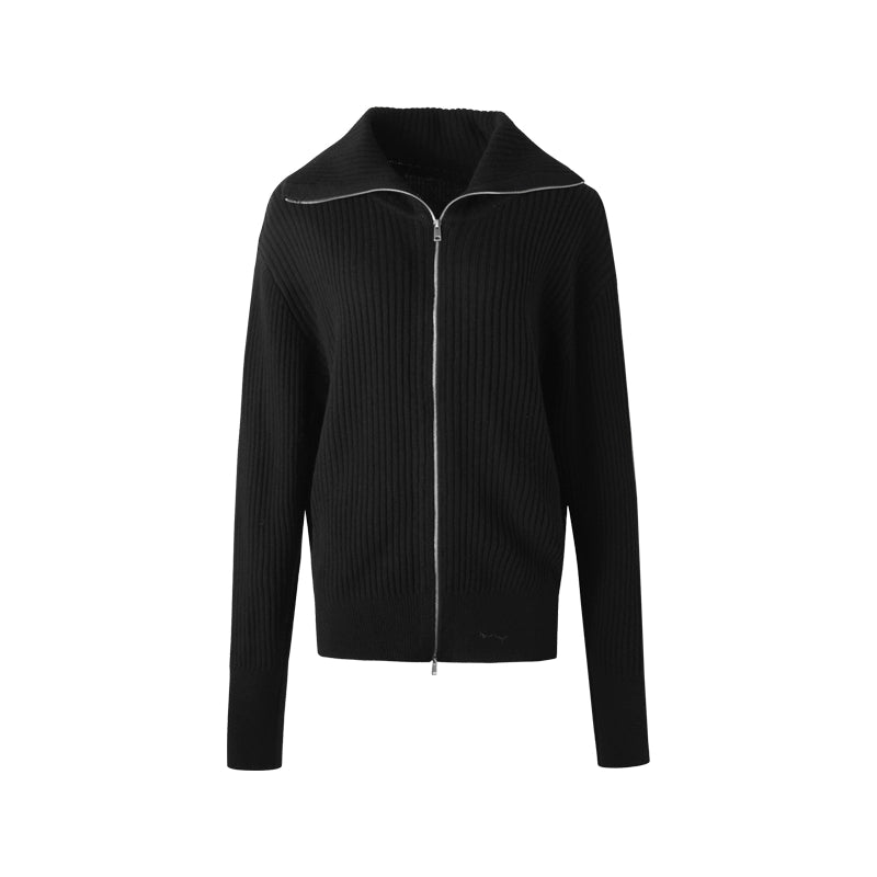 Slim Fit High-Neck Knit Cardigan