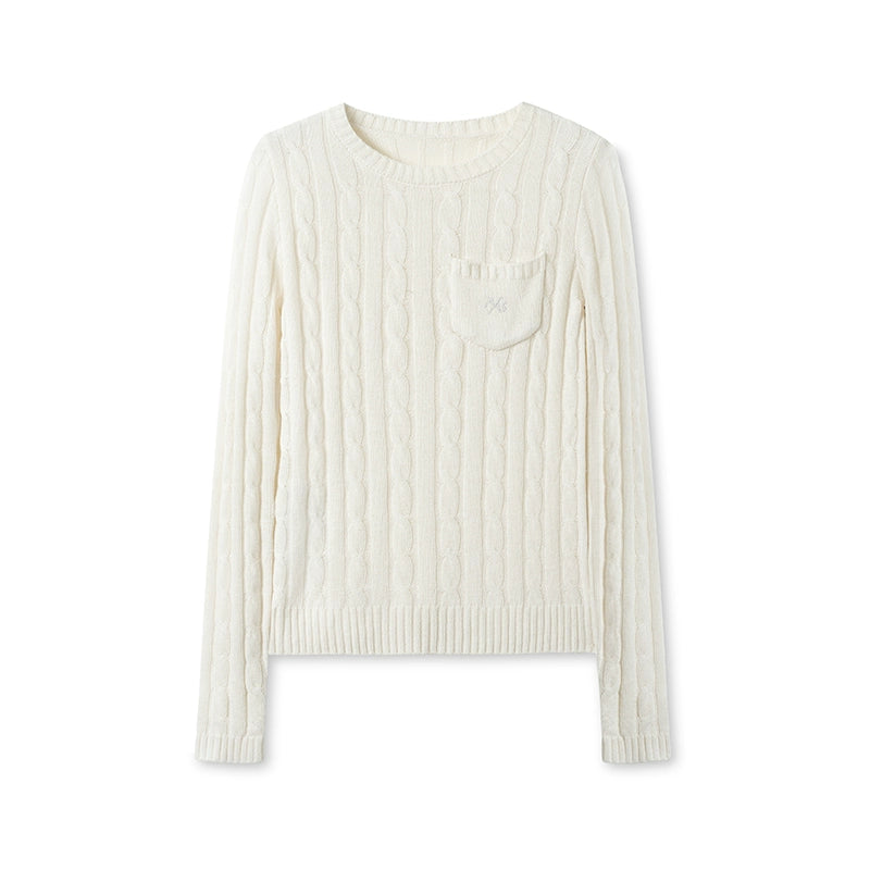 Cashmere Wool Cable Knit Top