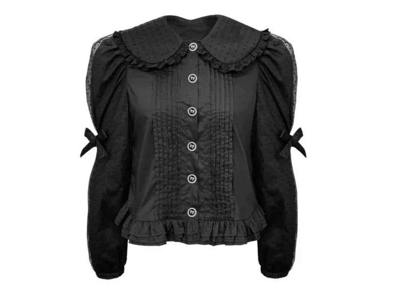 Dollkragen Puffärmel Schleife Langarmshirt