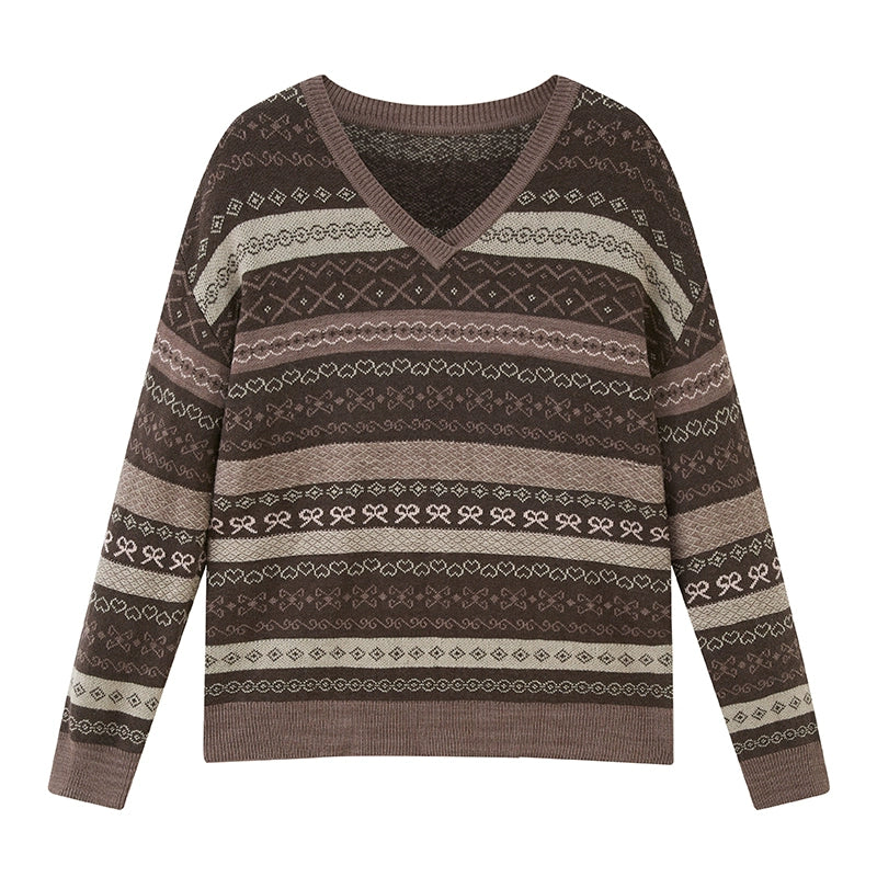 Fair Isle Jacquard V-Neck Top