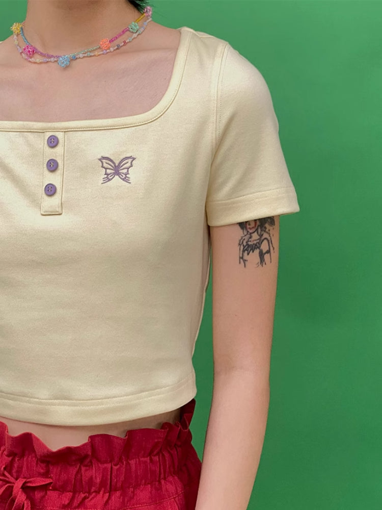 Quadratischer Ausschnitt Kurzarm-T-Shirt