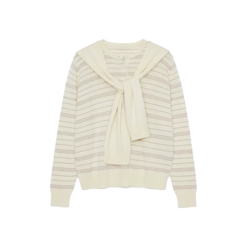 Striped Knit Shawl Sweater