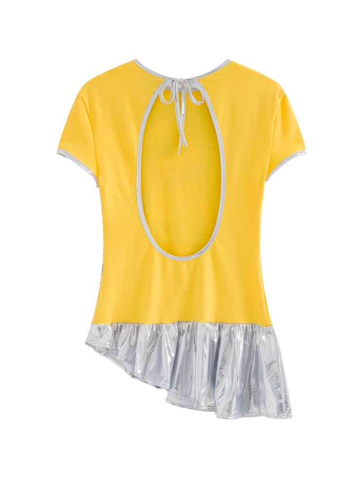 Bedrucktes rückenfreies T-Shirt mit kurzen Ärmeln