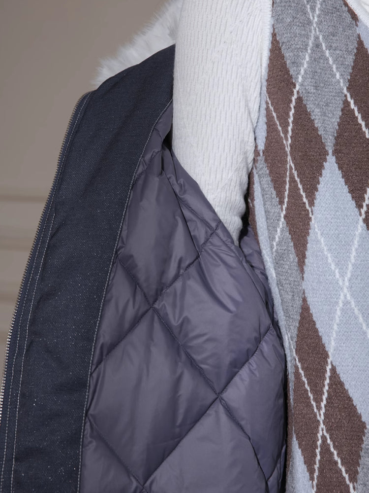 블루 데님 파카 다운 재킷