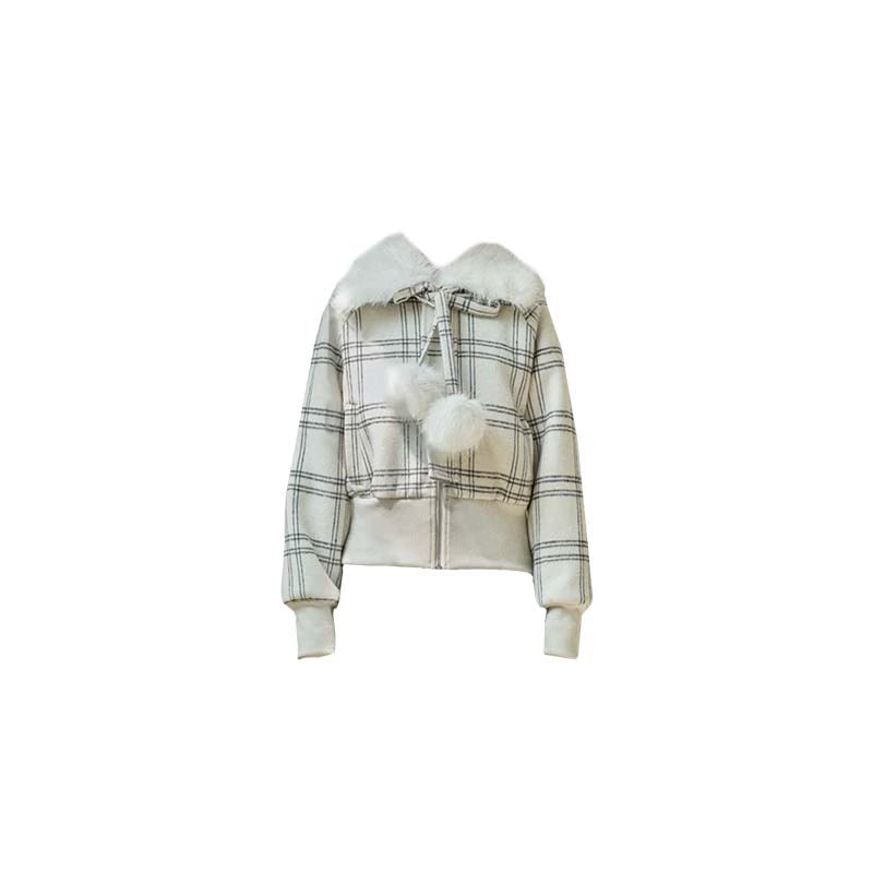Original White Check Wool Short Coat