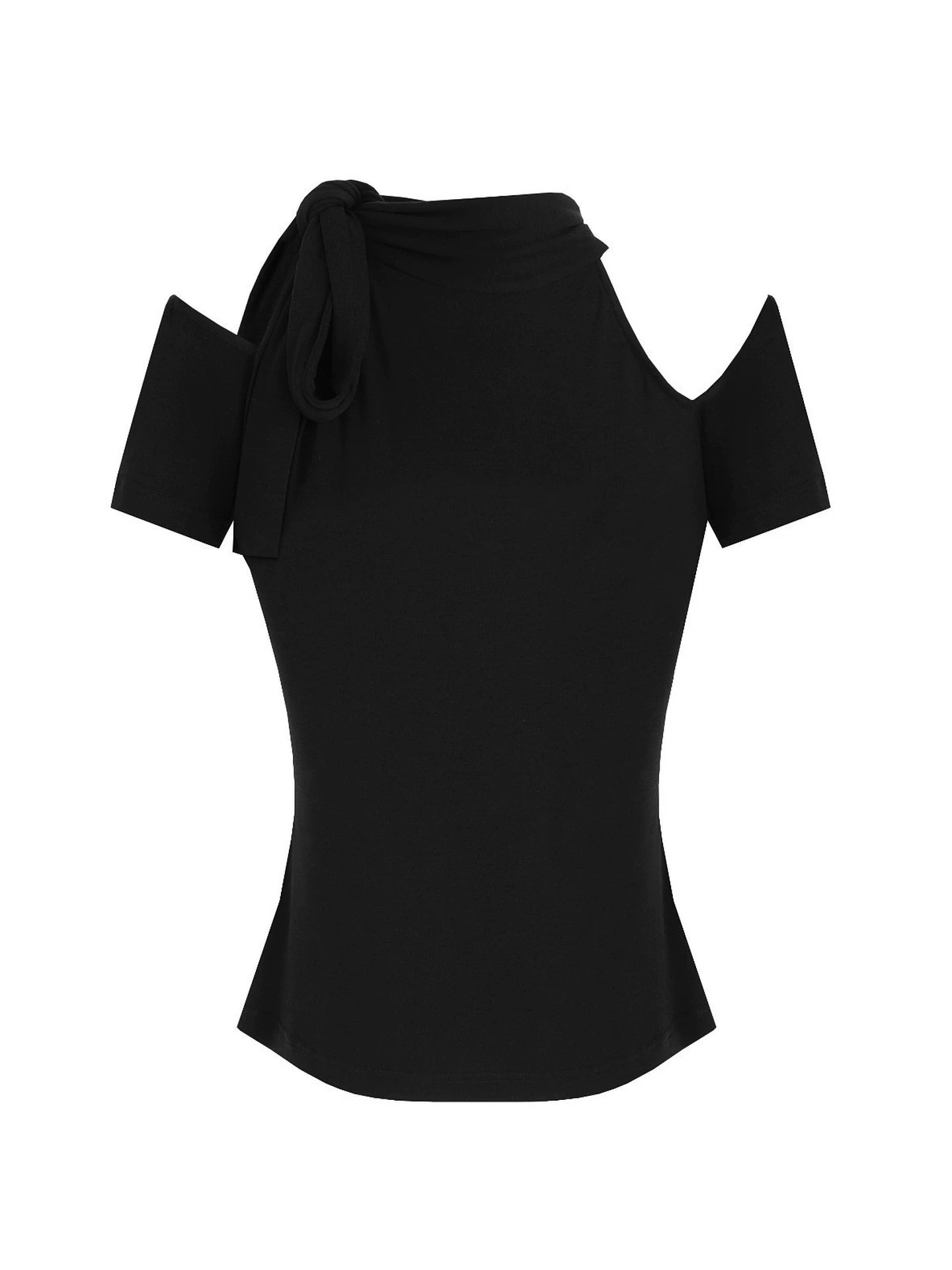 Black Knit Shoulder-Cut Top