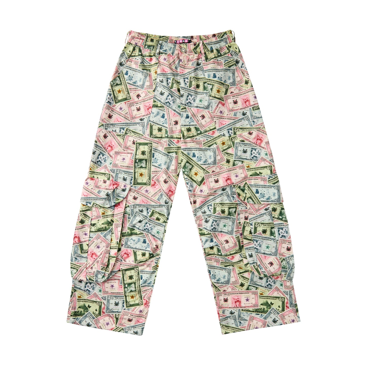 Money Print Wide-Leg Pants