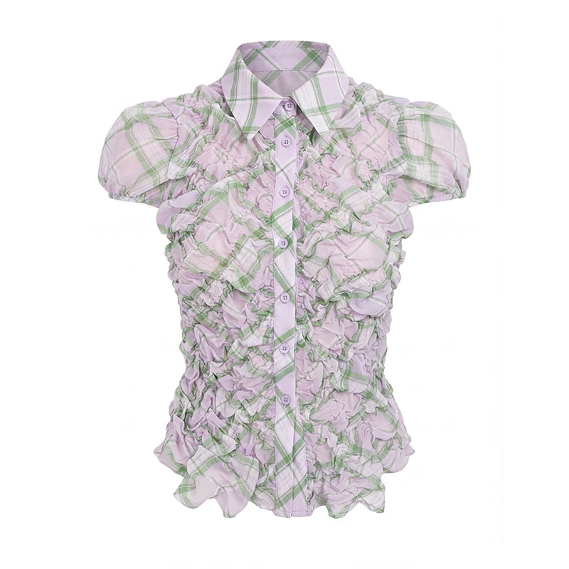 Purple Green Plaid Retro Blouse