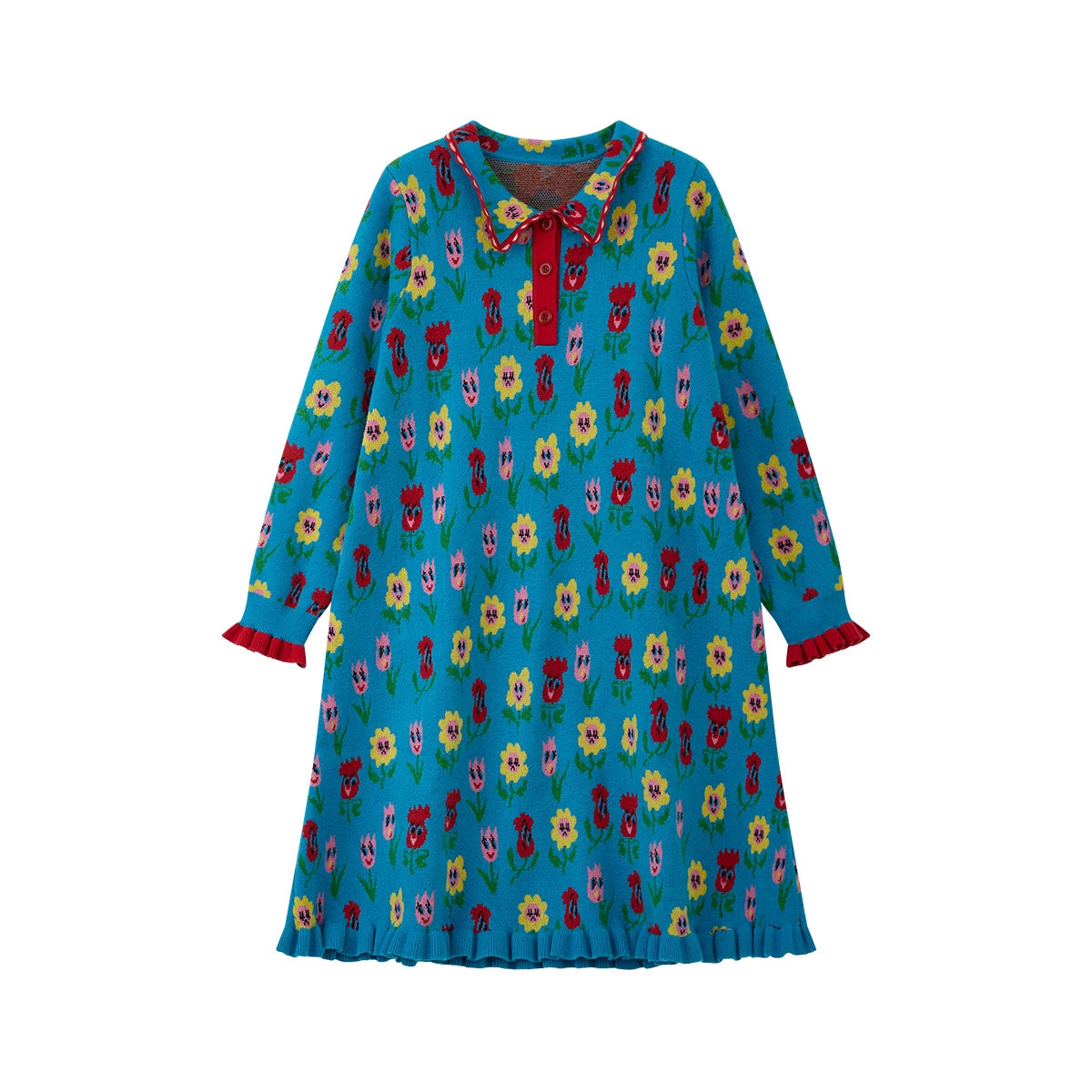 Blue Flower Knitted Dress