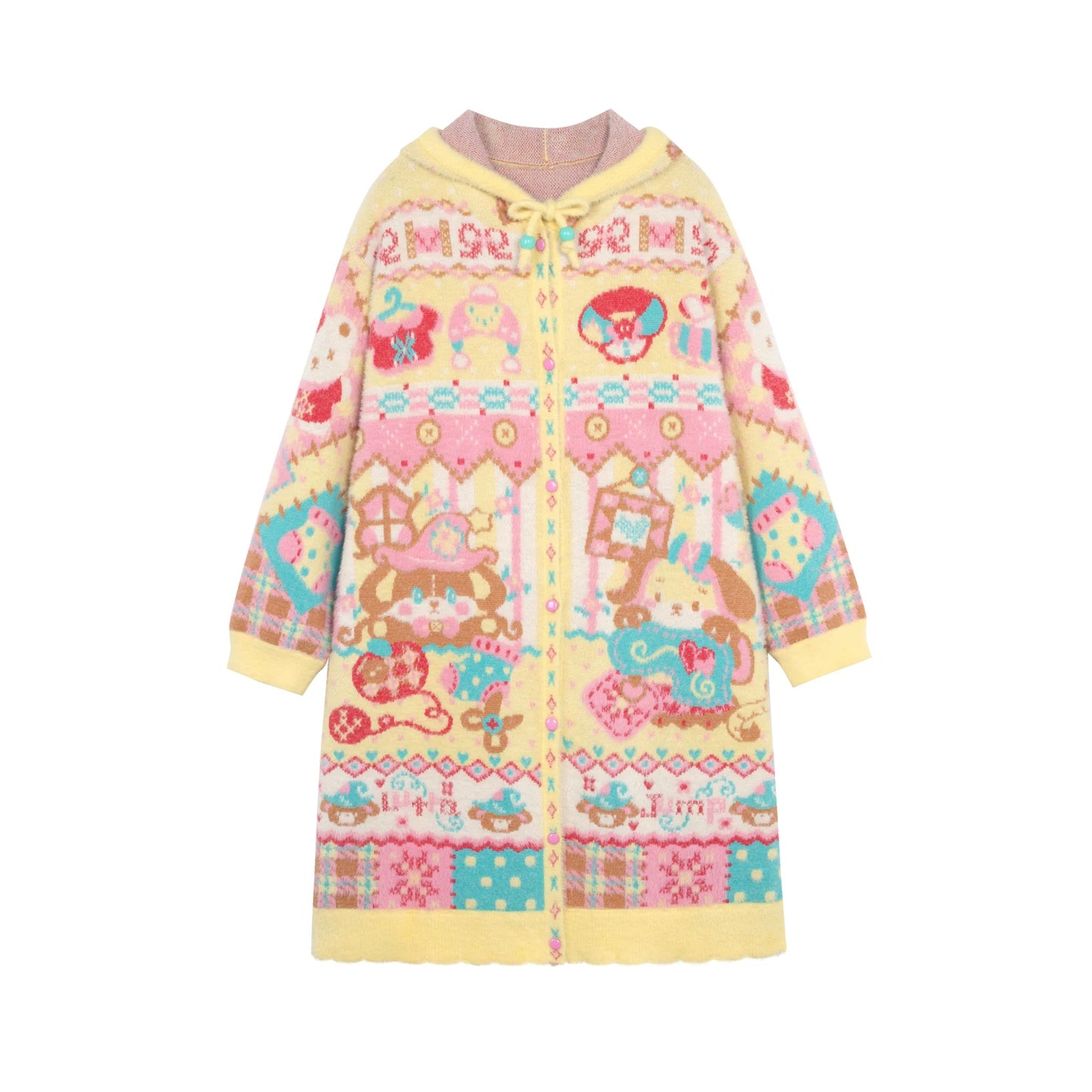 Gelber Kunstpelz-Kapuzenpullover-Strickjacke