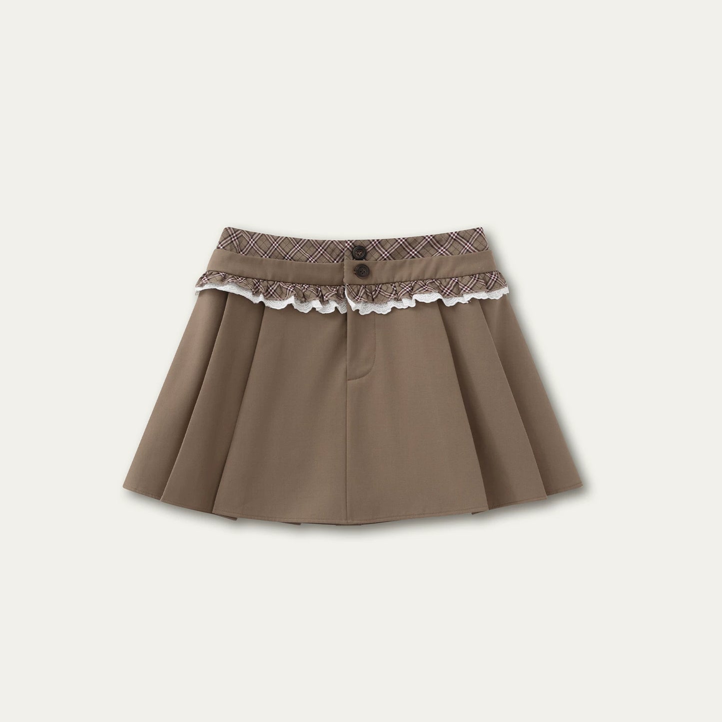 Retro Khaki Plaid Skirt Set-Up