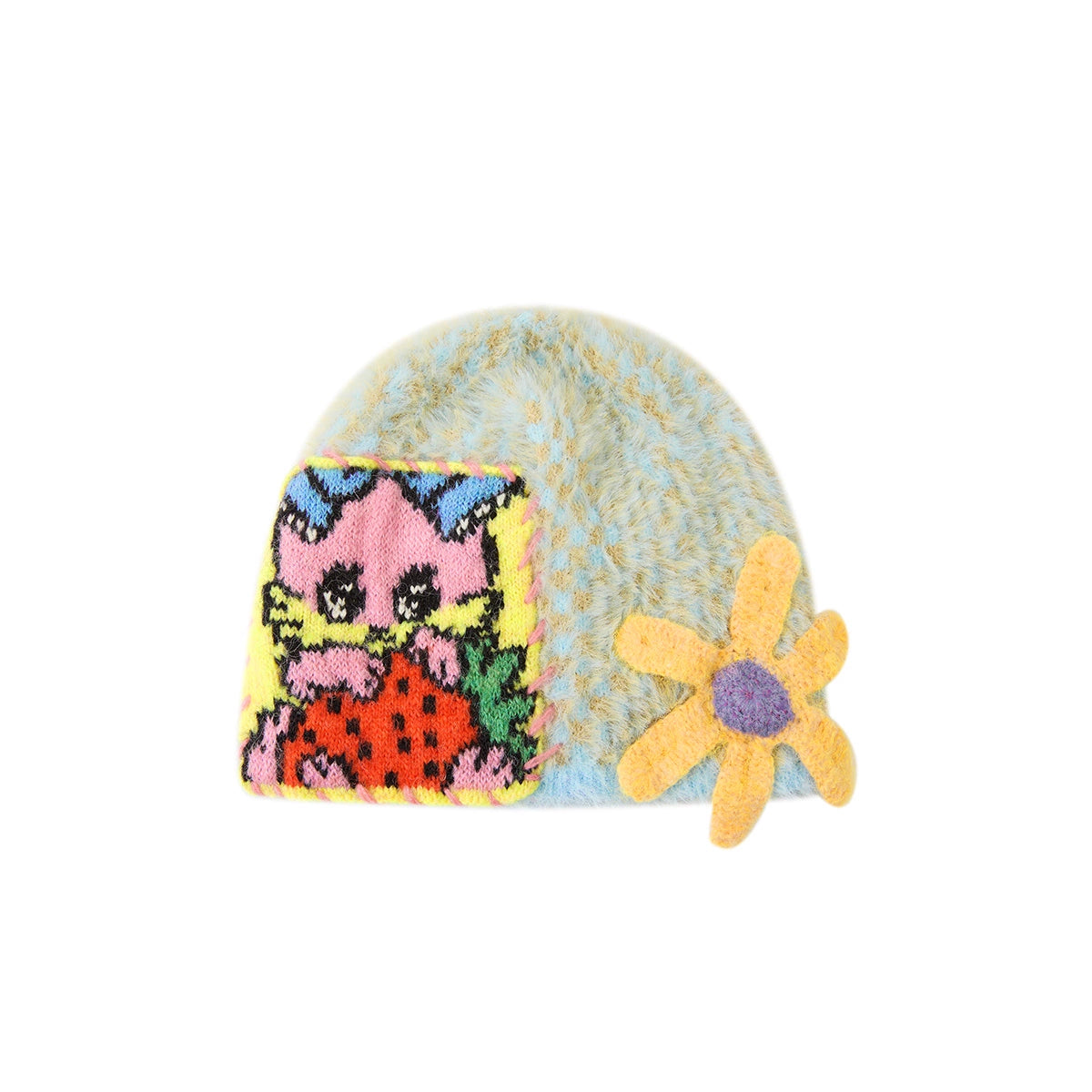 Blue Rabbit Flower Knitted Hat