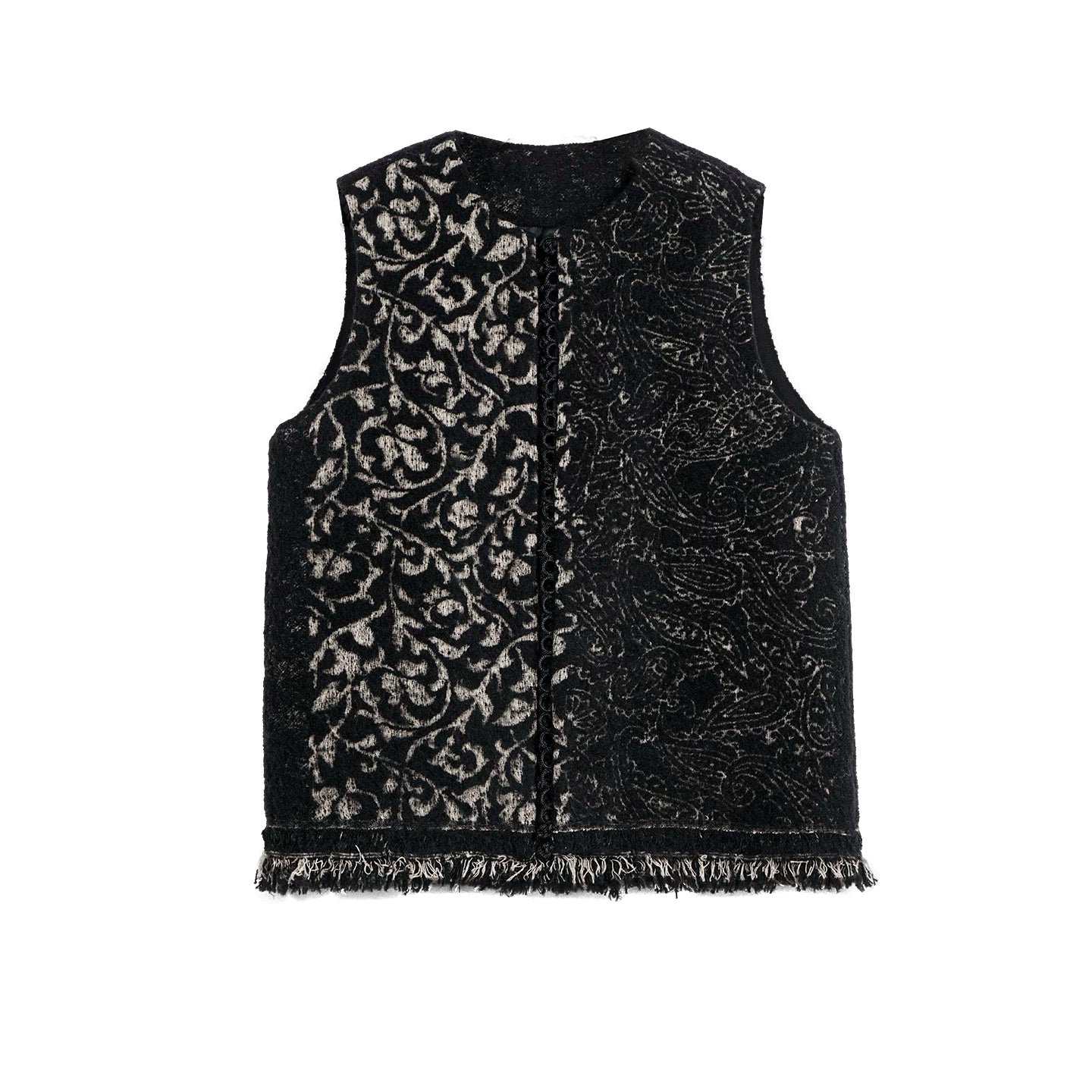 Schwarze Woll-Vintage-Jacquard-Weste Jacke