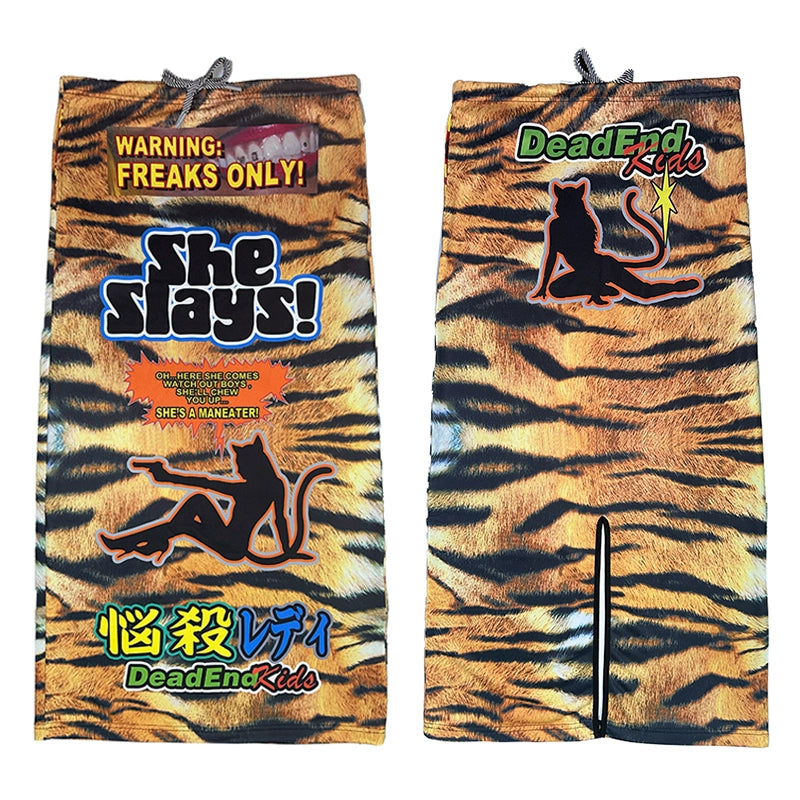 Tiger Print Long Sweatshirt Skirt