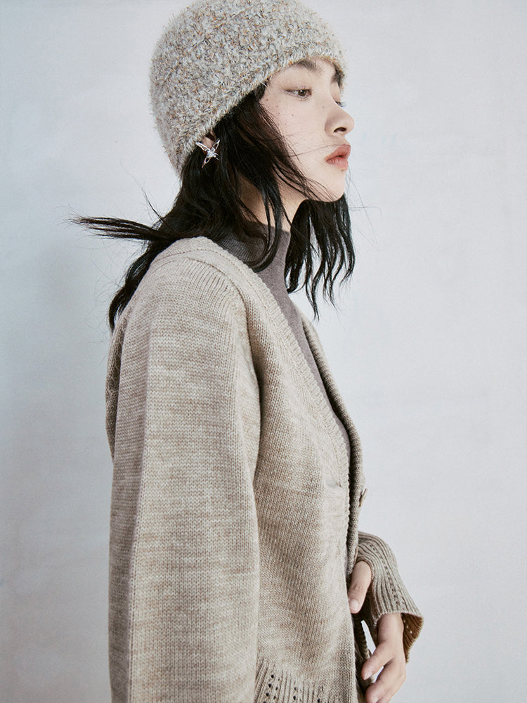 V-Neck Wool Knitted Cardigan