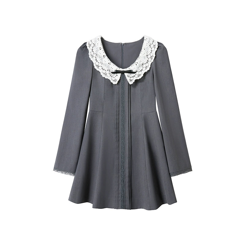 Grey Lace Bow Doll Dress