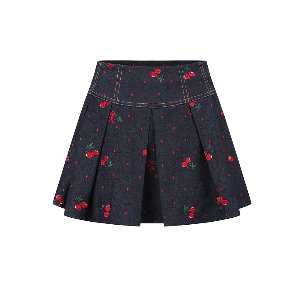 Cherry Lace Embroidered Denim Dress Set-Up