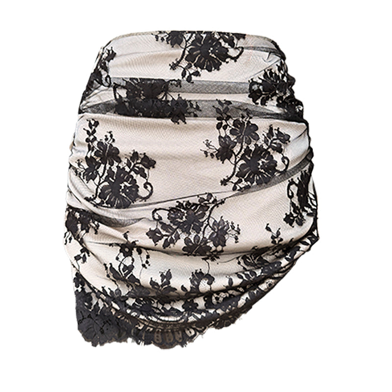 Asymmetric Lace Ruffle Wrap Skirt