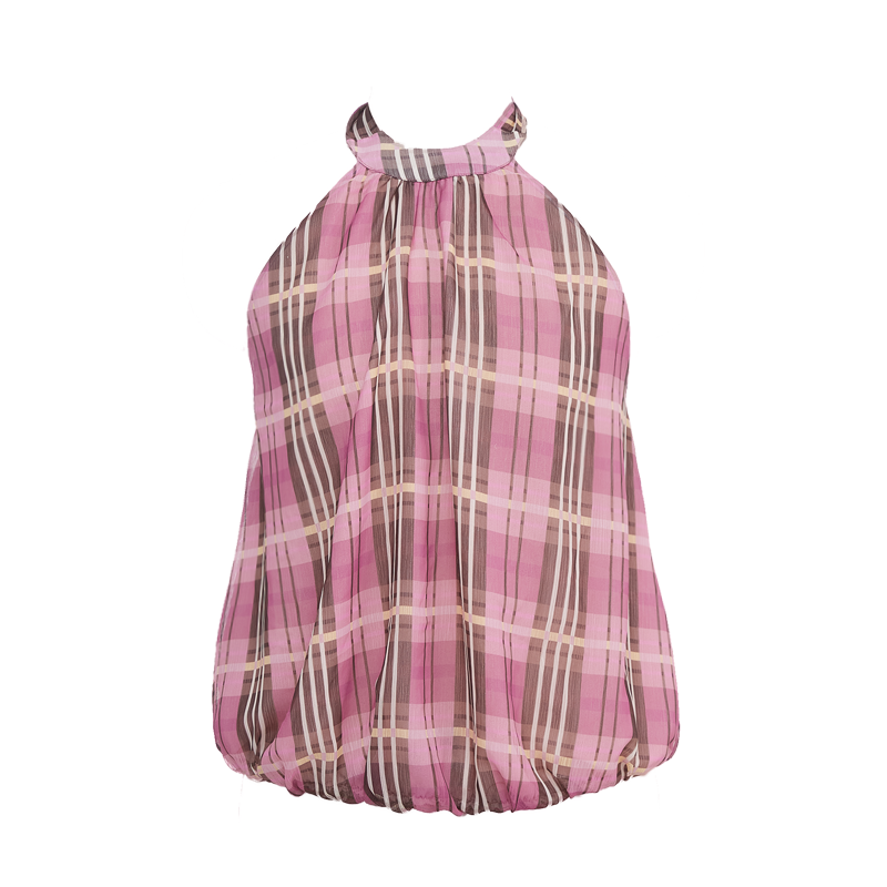 Plaid Chiffon Neck Top