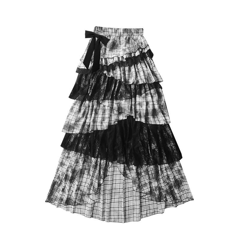 Wilderness Lace-Trimmed Plaid Bustier Skirt