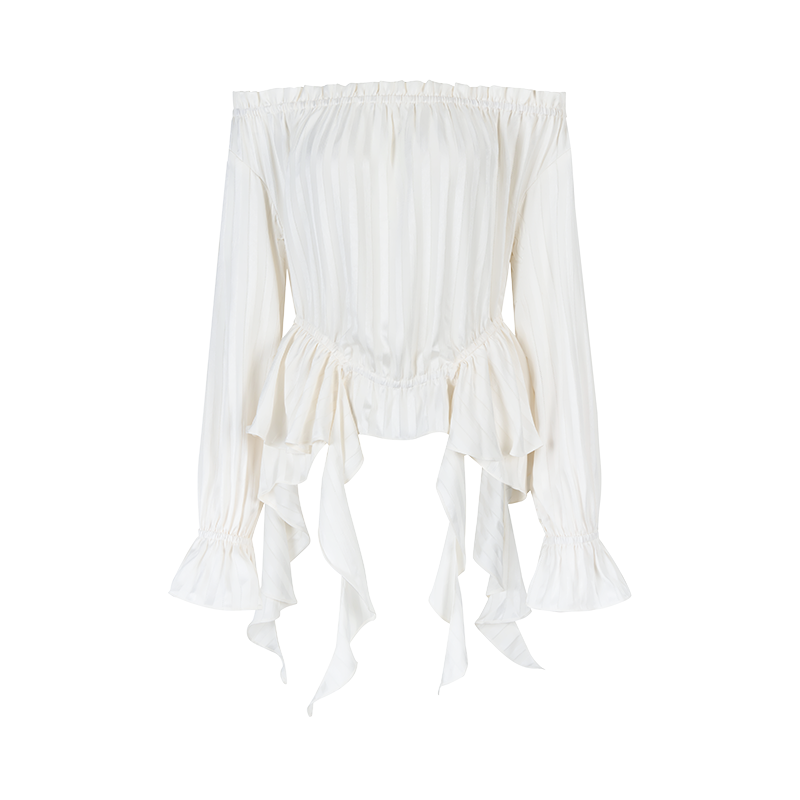 French Design One-Shoulder Ruffle Shirt