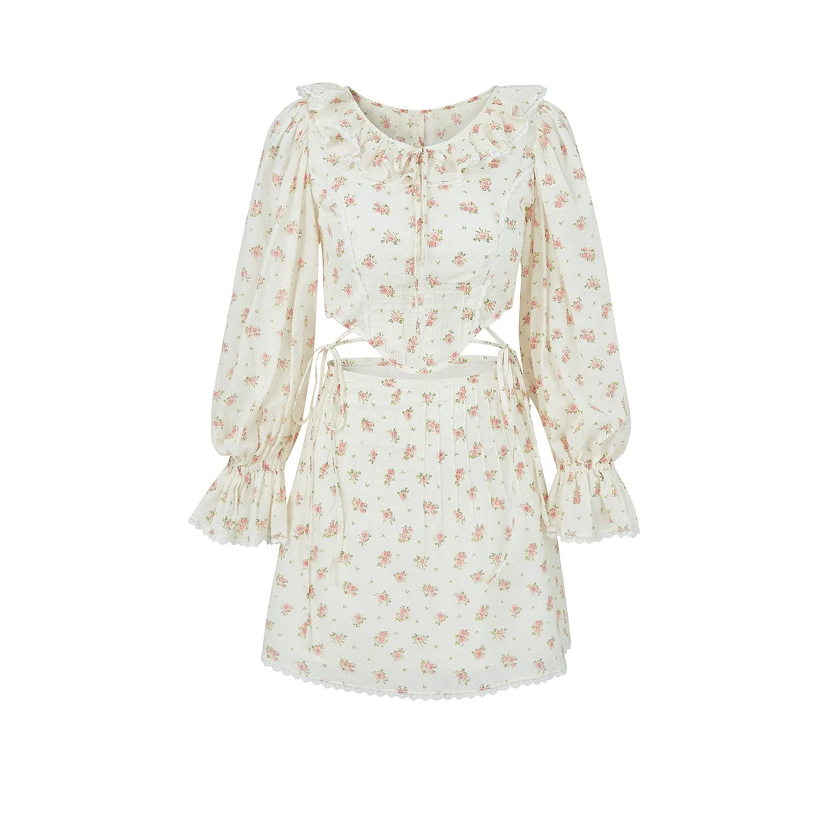 Blumiges Langarmhemd und Rock-Set