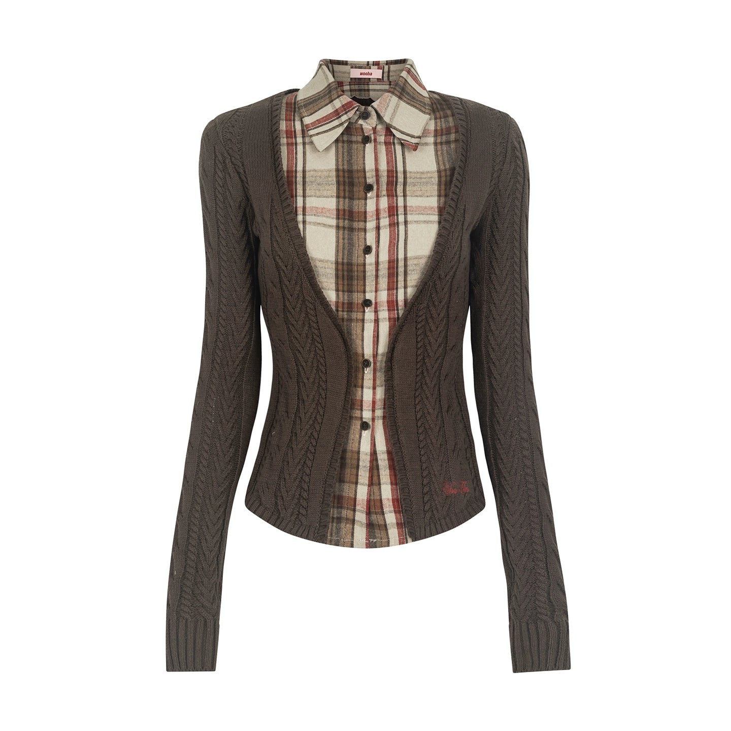 Plaid Splicing Fake Two-Piece Knit Sweater