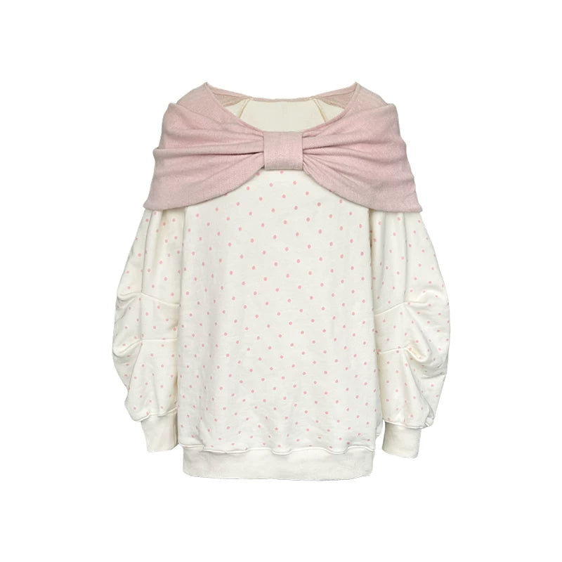 Retro Polka Dot Bow Knit Top