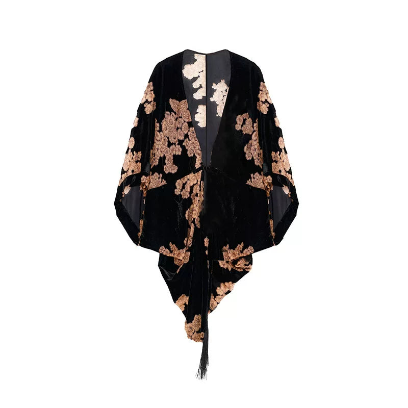 Embroidered Batwing Shawl Jacket