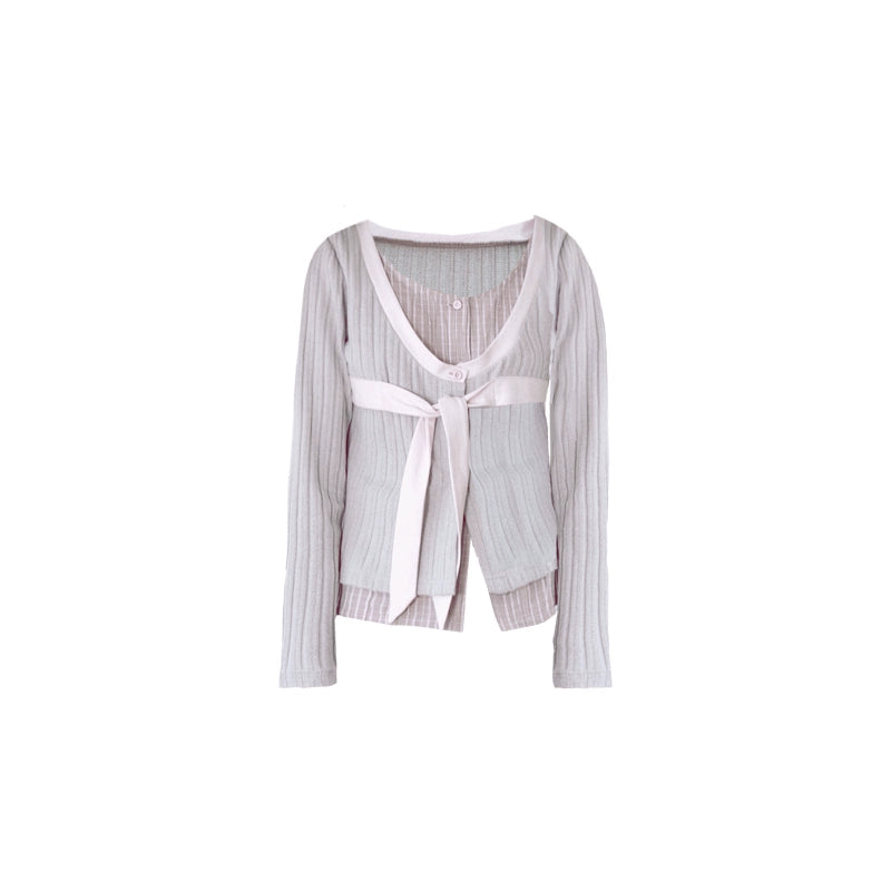 Fake Two-Piece Knitted Shirt Top