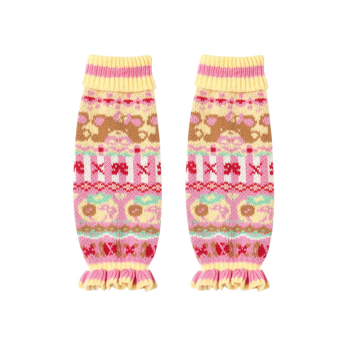 Yellow-Pink Lace Knit Warmers