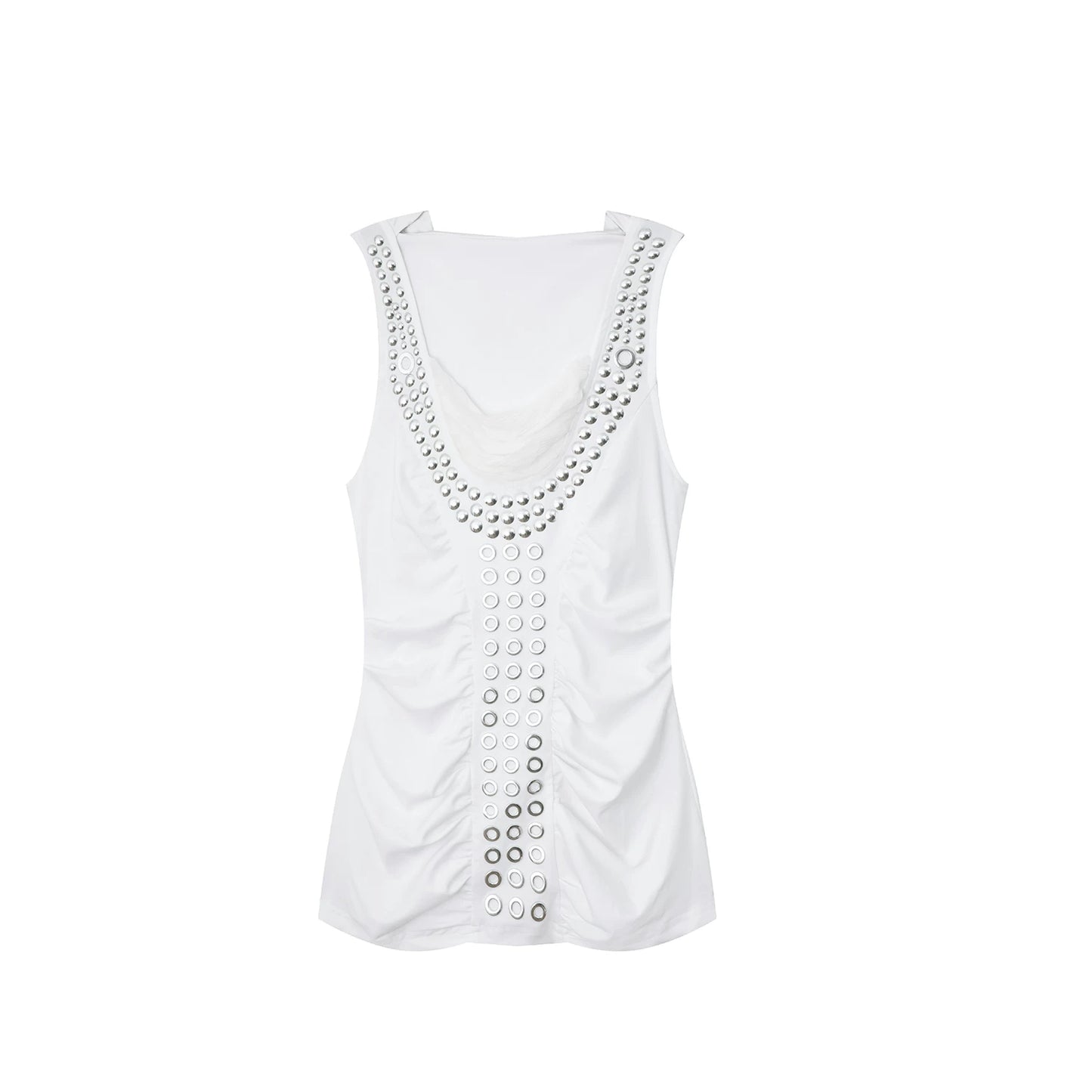 Metal Rivet Pleated Racerback Top
