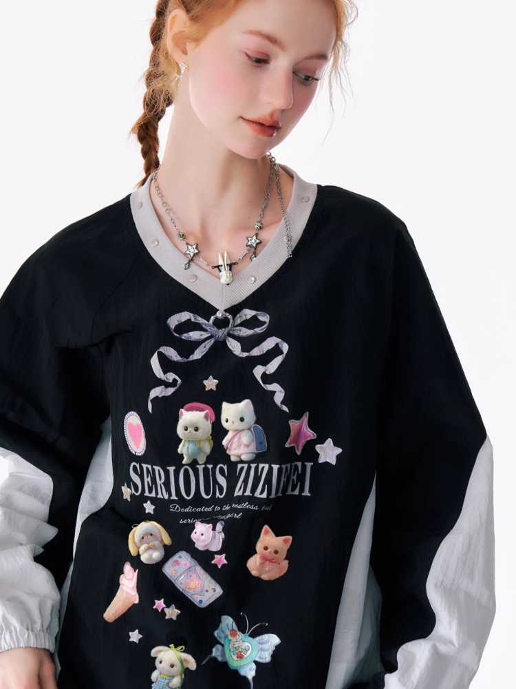 인쇄된 긴팔 티셔츠