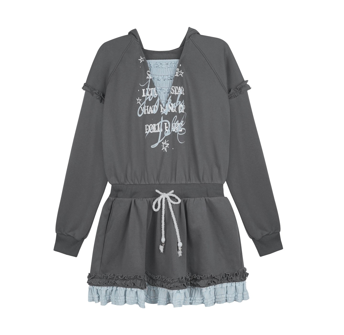 Gray-Blue Hooded Sweatshirt Dress